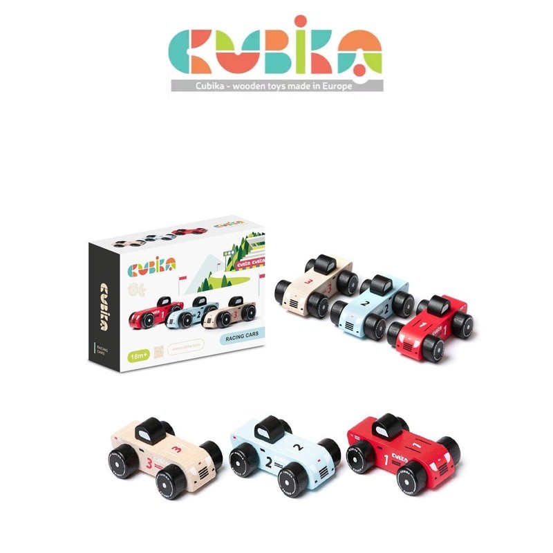 Cubika Auto Corsa in Legno Set 3 pcs
